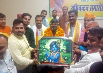 जिलाध्यक्ष नन्दलाल गुप्ता का भब्य स्वागत।